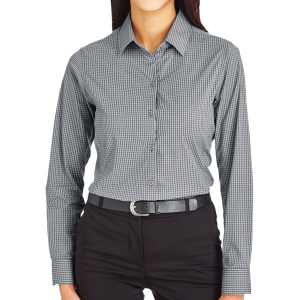 CrownLux Performance® Ladies' Tonal Mini Check Woven Shirt Thumbnail